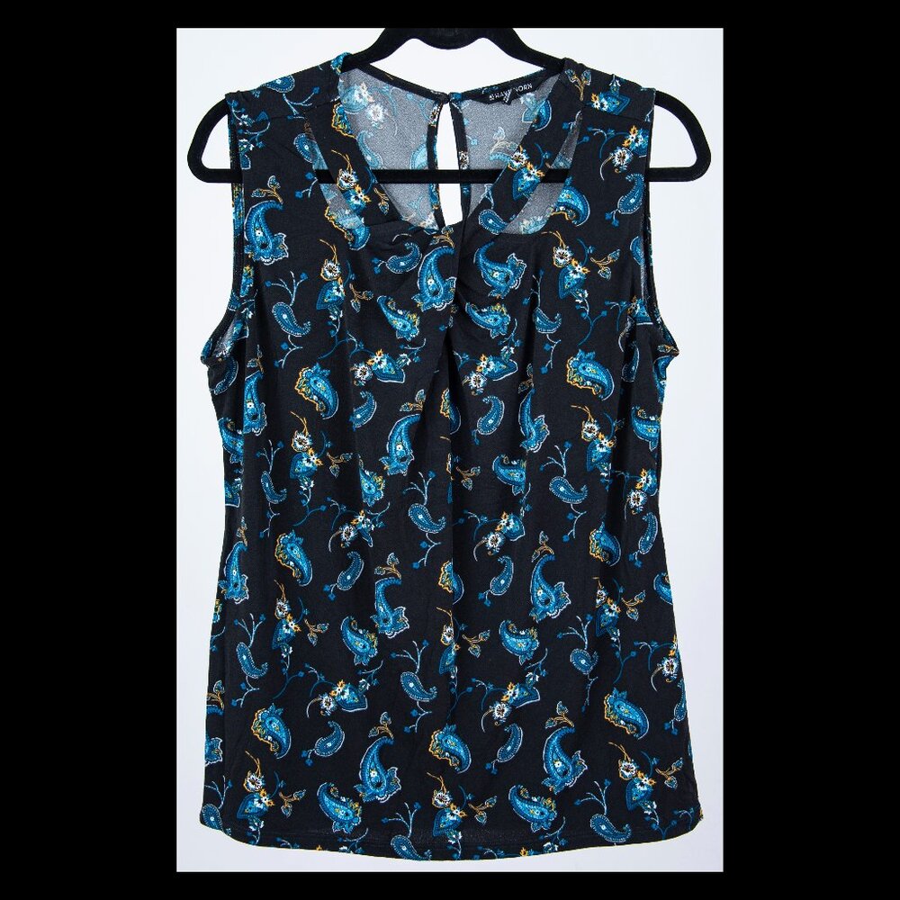 41 Hawthorn Womens Black/Blue/Yellow Paisley Cutout Sleeveless Top XL EUC